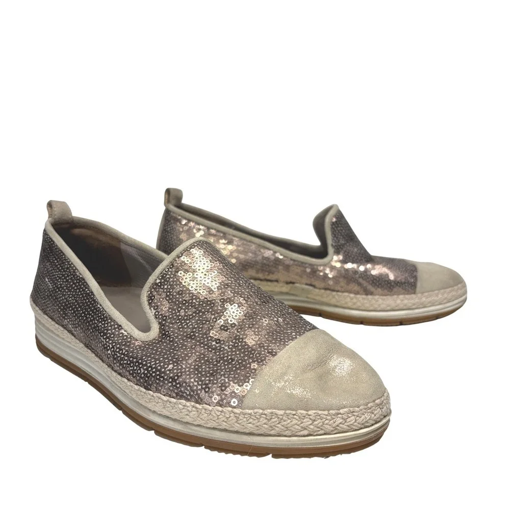 Paul Green Joaquin Women Silver Gold Sequin Espadrille Slip On Flats Size 6.5